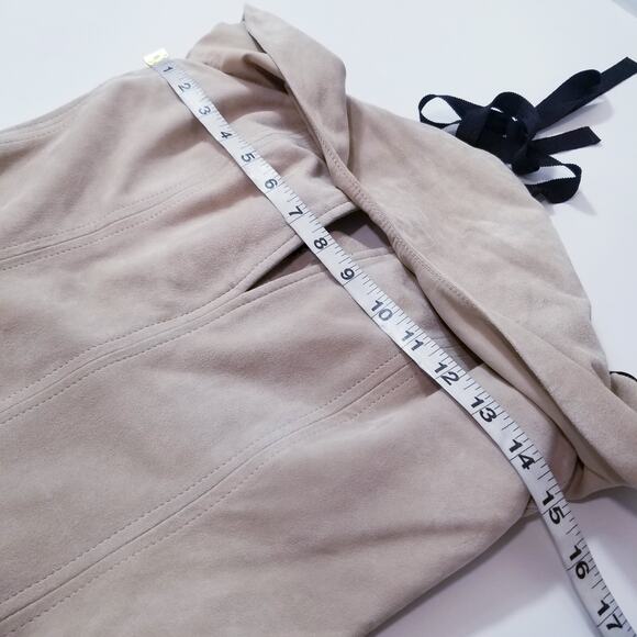 RARE Alexis 100% Genuine Leather Suede Belted Halter Dress with Side pockets - Picture 7 of 16